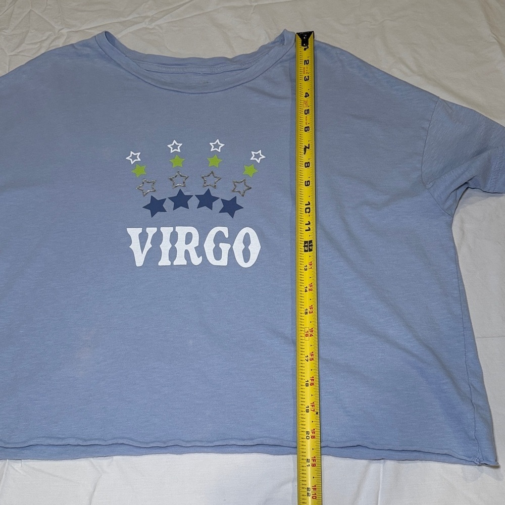 Aerie Star Sign Virgo Graphic Cropped Light Blue Tshirt Size Medium EUC - Picture 8 of 8